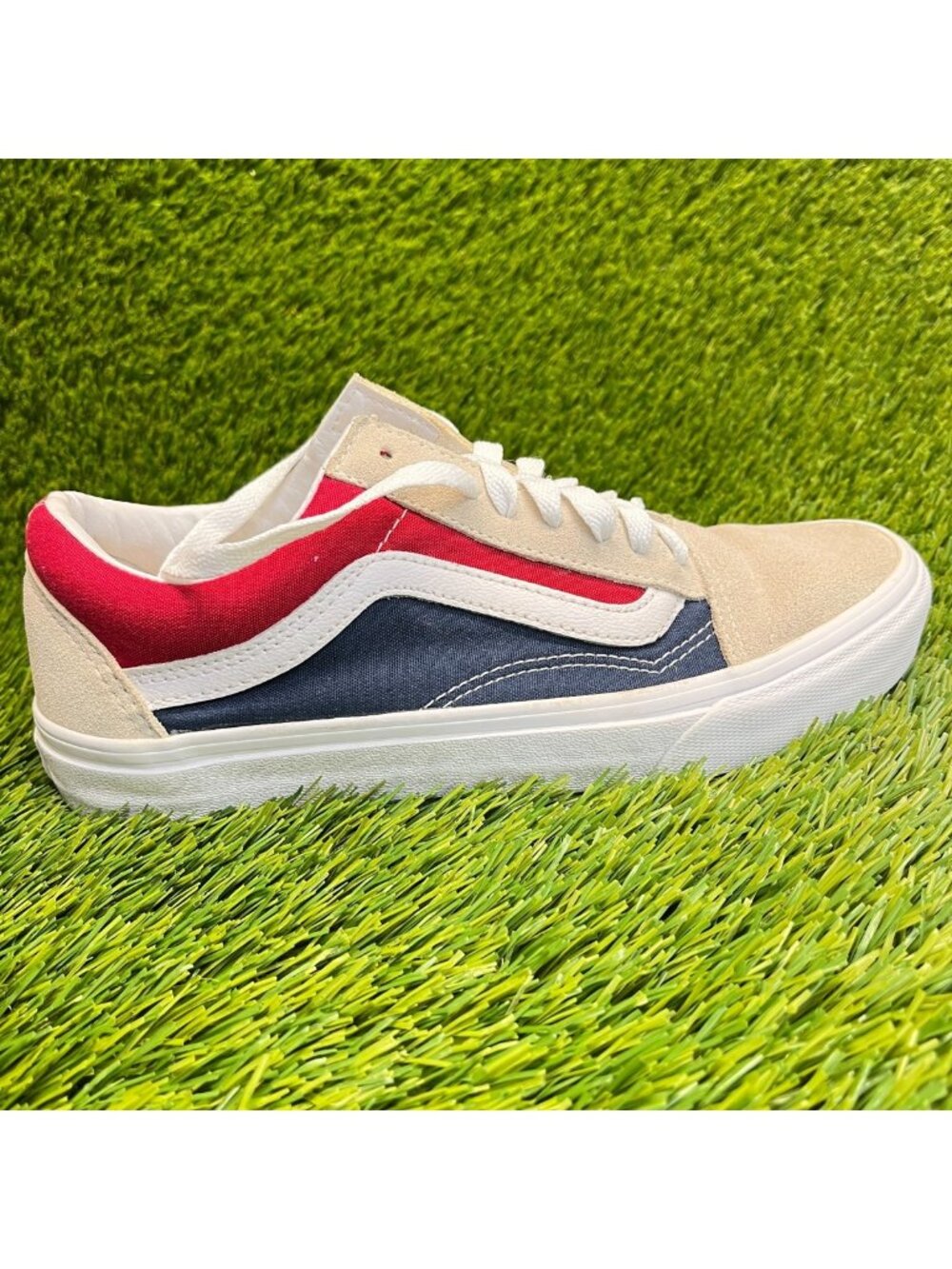 Vans Old Skool Retro Block Womens Size 8.5 Beige Athletic Skate Shoes Sneakers